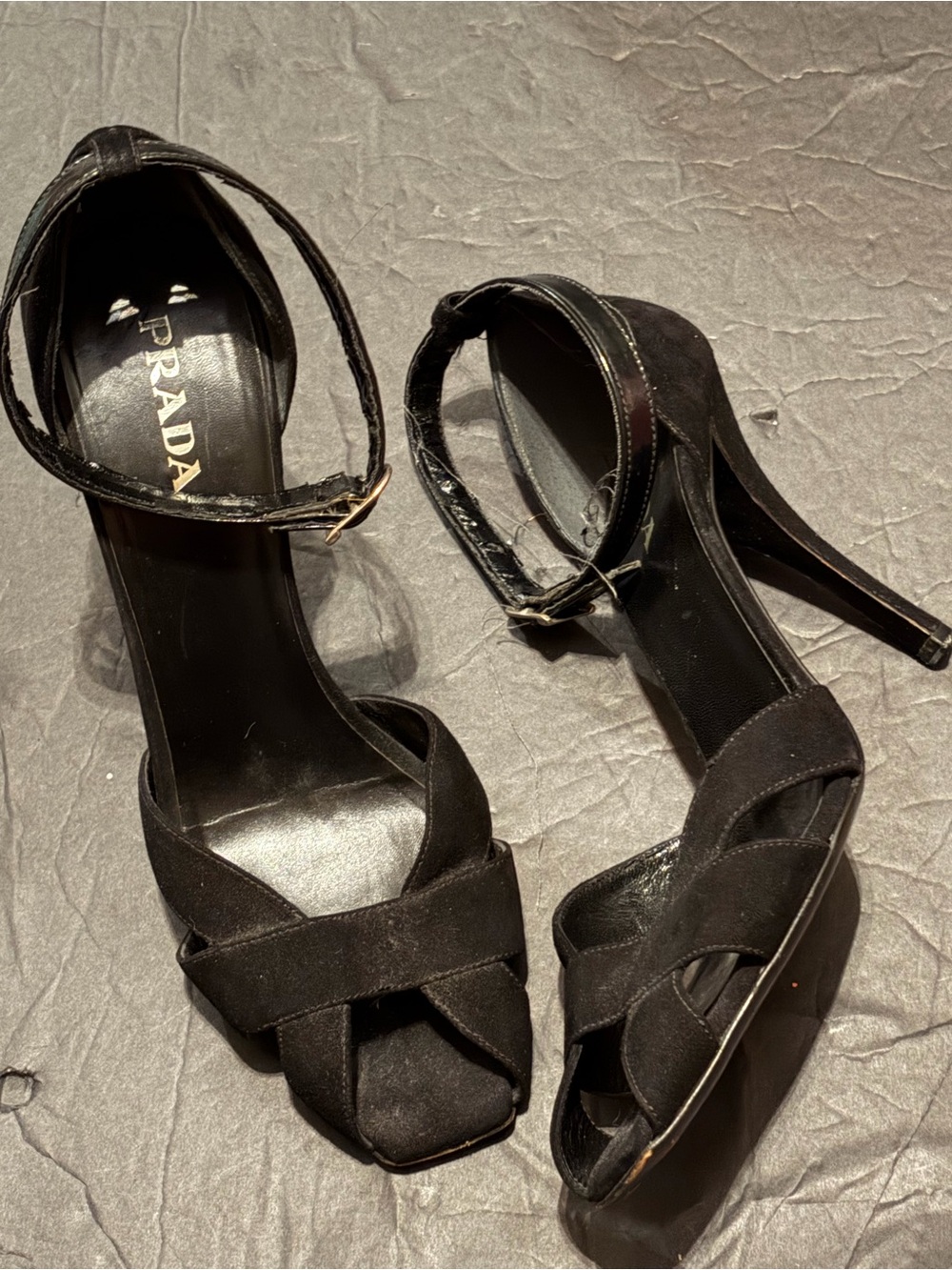 Prada Black Suede Knotted Ankle-Strap Stiletto Sandals size 40 - Picture 3 of 10
